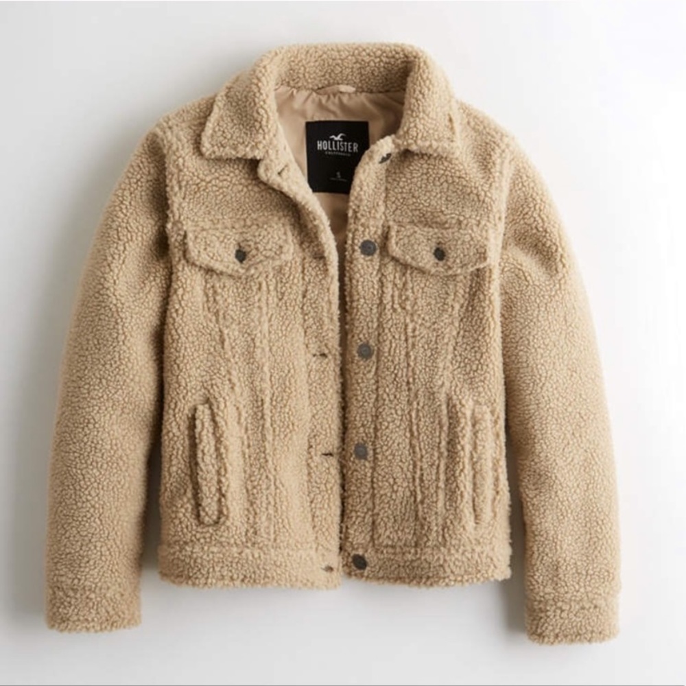 NWT 🧸 Hollister Camel Sherpa Teddy-style Jacket - Picture 3 of 6